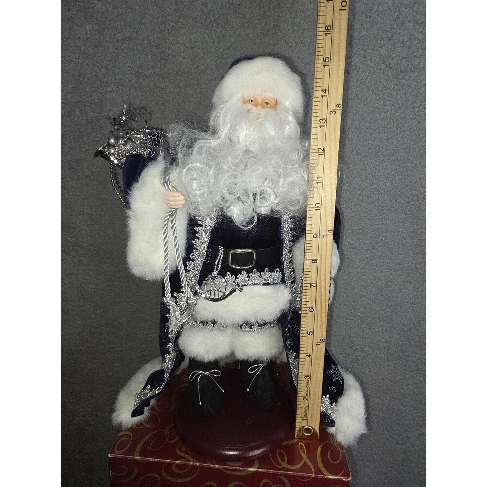 Vtg‎ San Francisco Music Box Co Christmas Santa Figurine Blue Velvet Plays